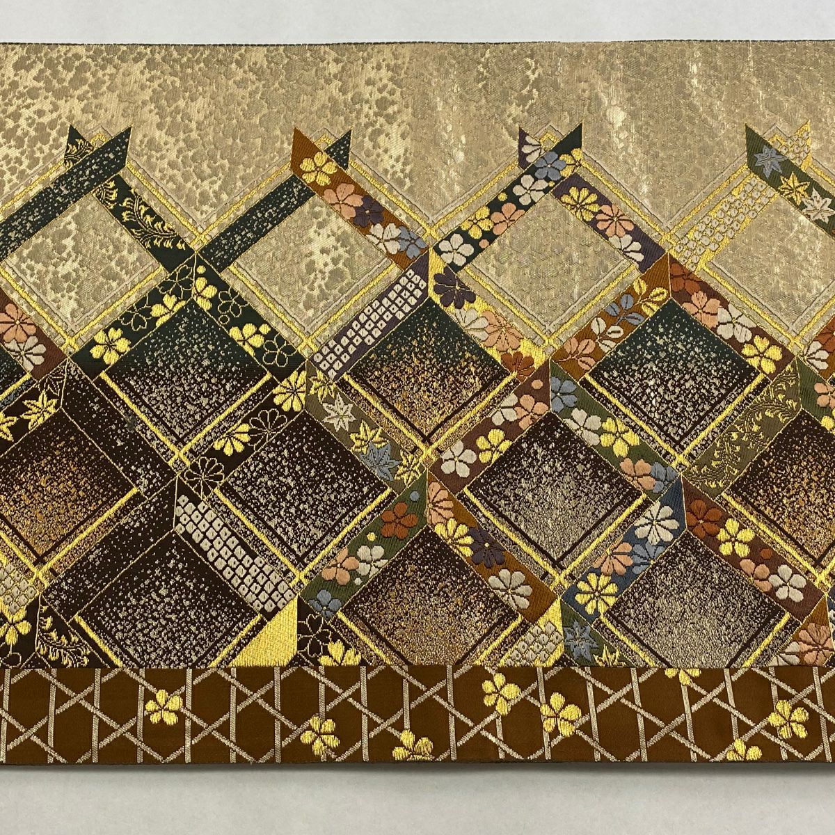 【美品】 袋帶 秀品級 菱花 金絲 金金箔 金色 六通 純蠶絲