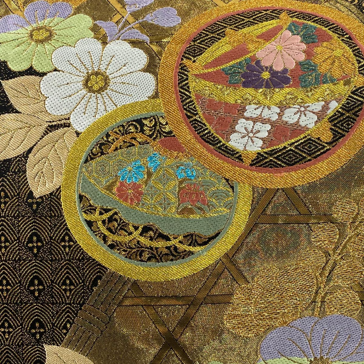 袋帶 秀品級 大和 鎌倉文 糸卷 金絲 金金箔 金色 六通 純蠶絲