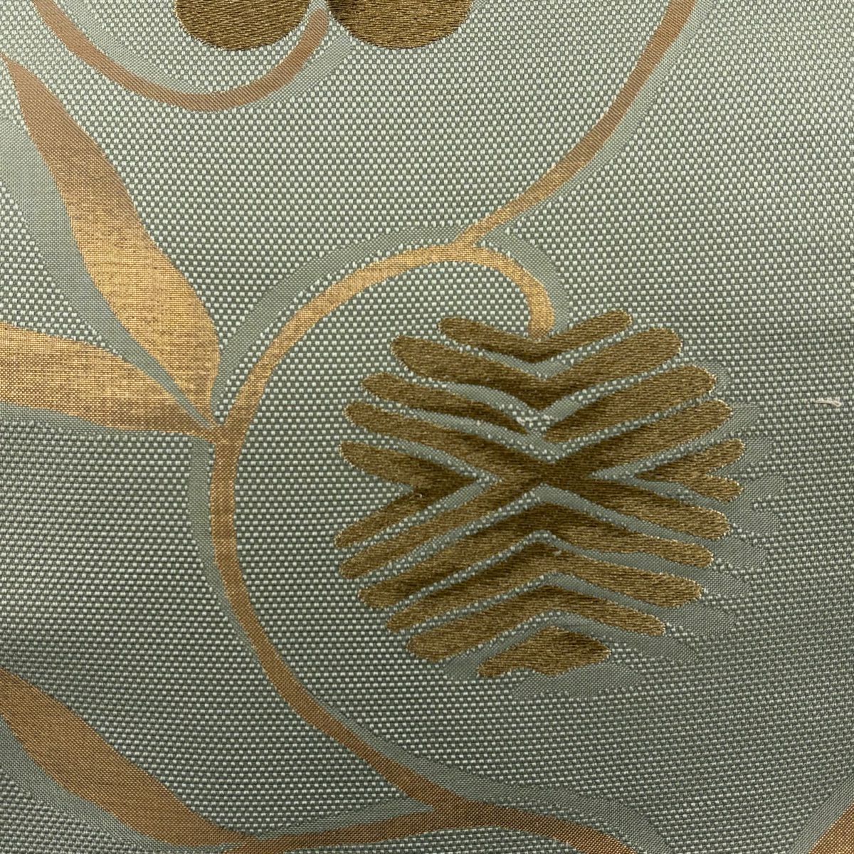袋帶 秀品級 關西仕立 笹蔓文 金糸 金金箔 灰綠 六通 純蠶絲