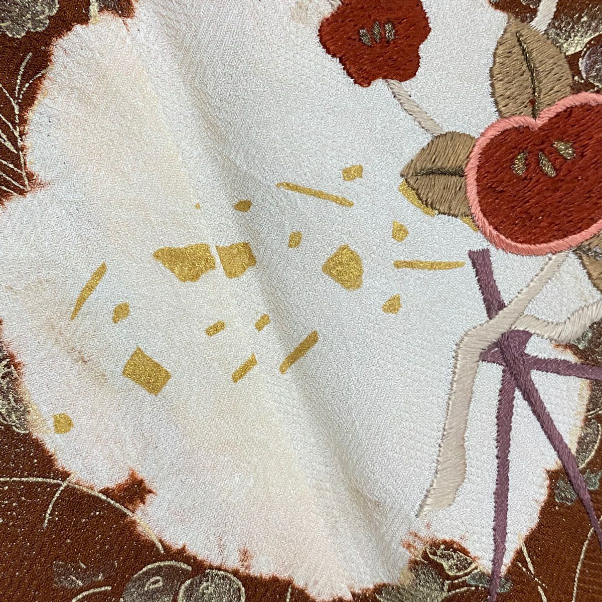 訪問服 身長165cm 袖長64.5cm M 雙層 秋草 霞刺繡 絞染 粉紅 純蠶絲 秀品級