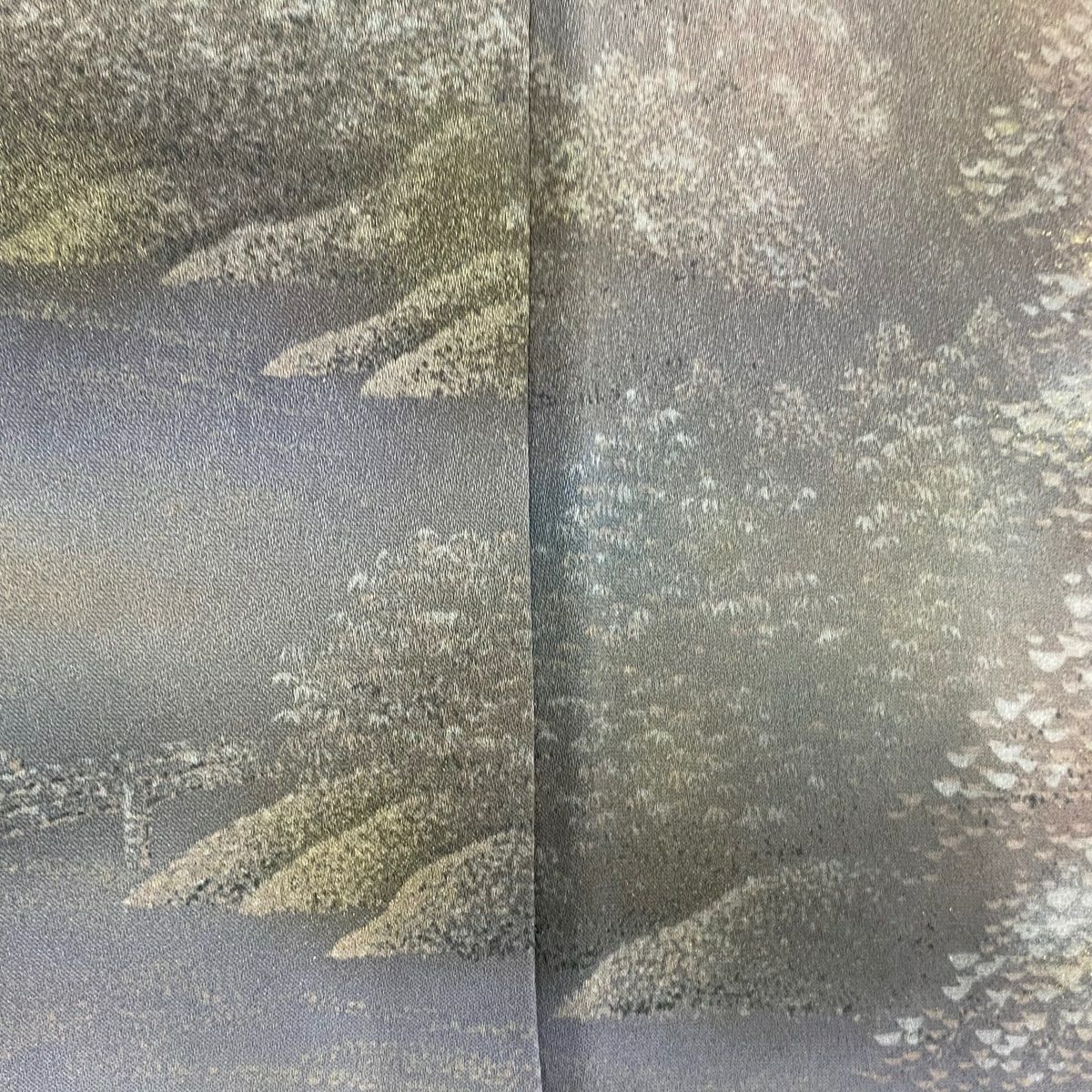 訪問服 身長160cm 袖長63cm S 雙層 風景 樹木 金彩裝飾 漸變 灰紫 純蠶絲 優品級