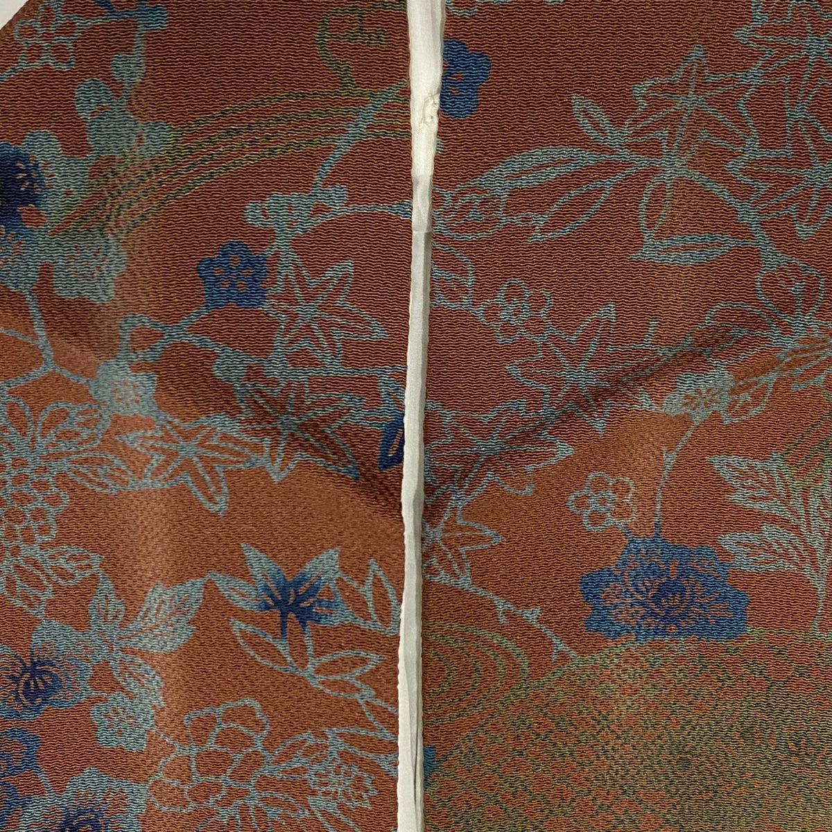 小紋 身長153cm 袖長63.5cm S 雙層 落款有 草花紋紋 流水紋 縮緬 小豆 純蠶絲 秀品級
