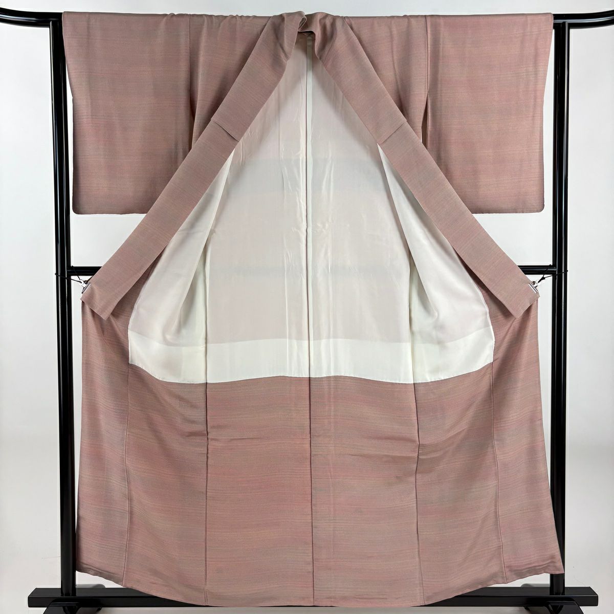 付下 身長158cm 袖長62.5cm S 雙層 菖蒲 萩 刺繡 金銀彩 粉米色 純蠶絲 秀品級 一個紋