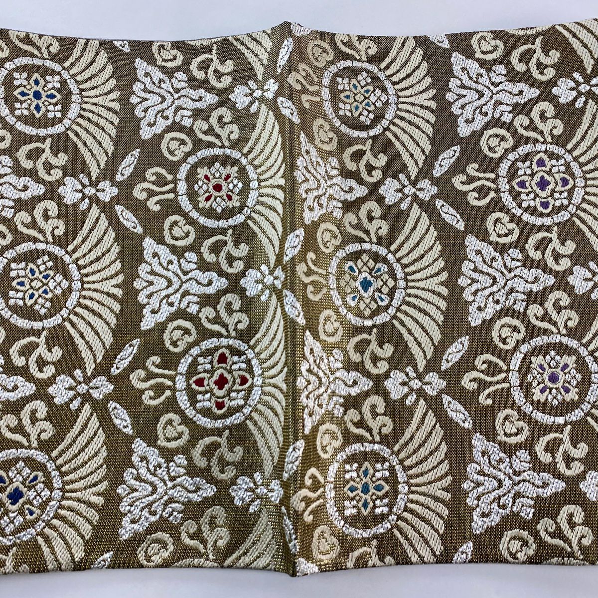 【美品】 袋帶 名品級 華紋 幾何學 金絲 金金箔 金色 六通 純蠶絲