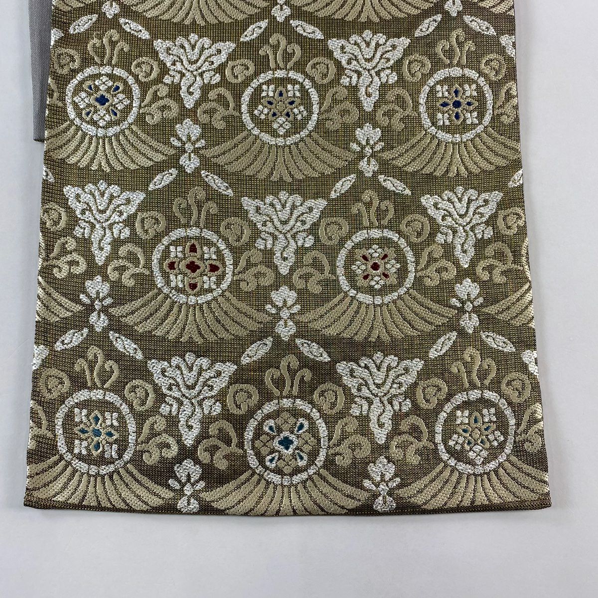 【美品】 袋帶 名品級 華紋 幾何學 金絲 金金箔 金色 六通 純蠶絲