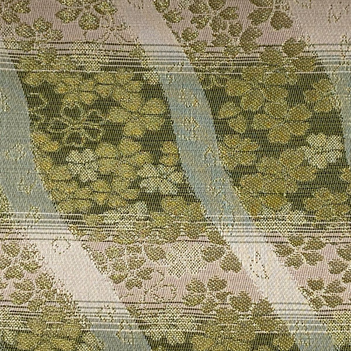 【美品】 袋帶 名品級 樱花 段紋 金絲 灰樱 六通 純蠶絲