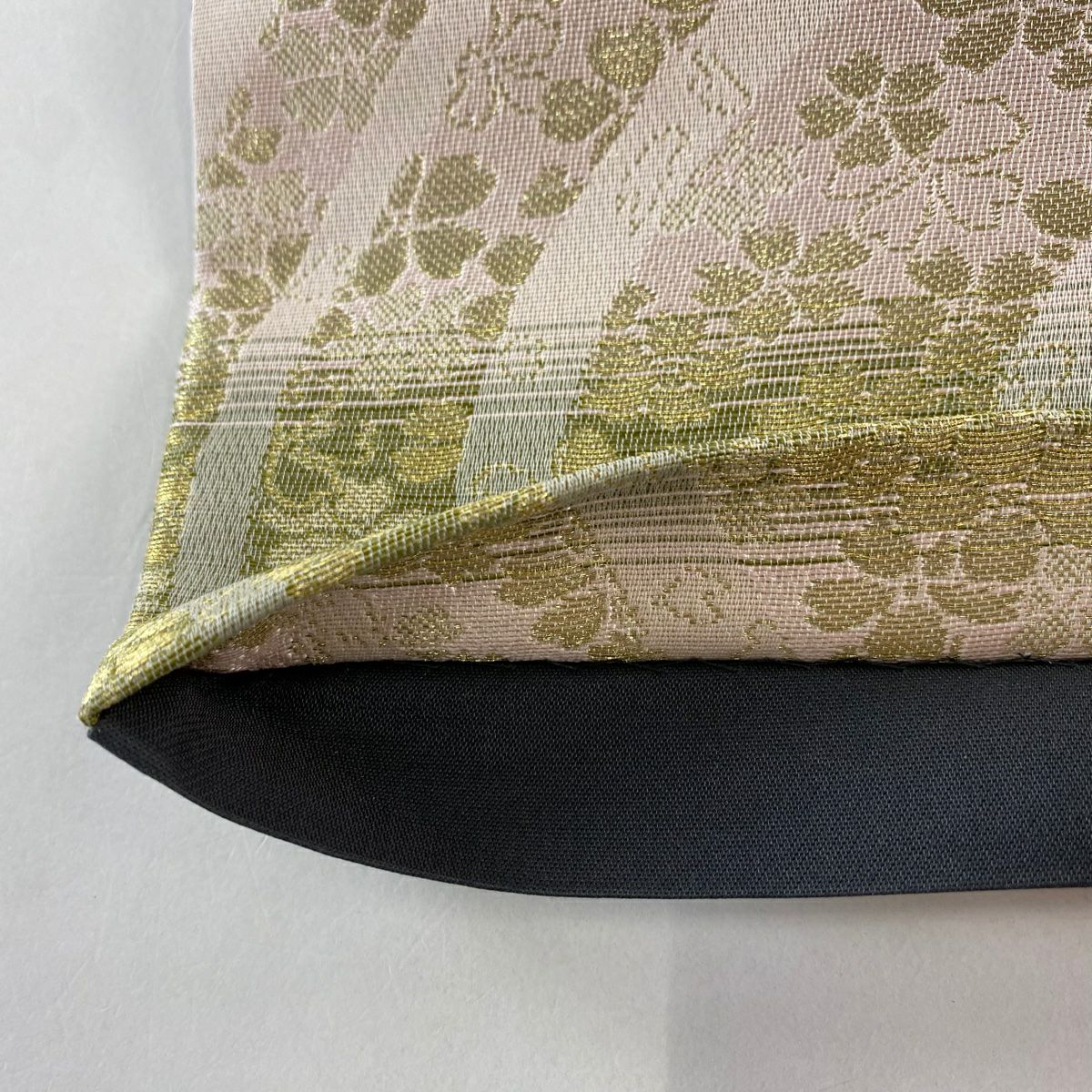 【美品】 袋帶 名品級 樱花 段紋 金絲 灰樱 六通 純蠶絲