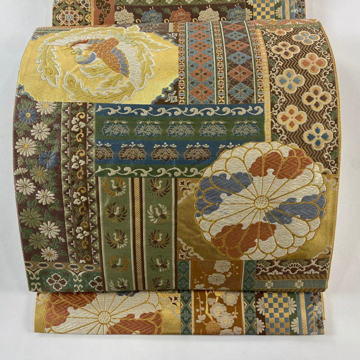 【庫存清倉】 袋帶 名品級 鳳凰 菱 金金箔 唐織 金色 六通 純蠶絲