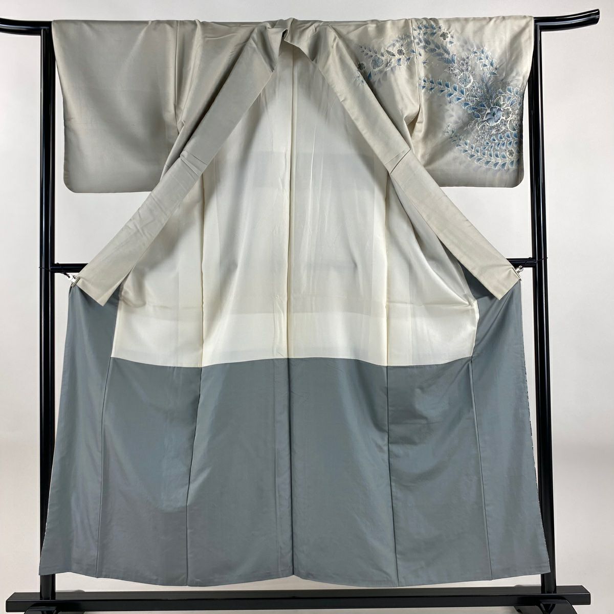 【庫存清倉】訪問服 身長155cm 袖長64.5cm M 雙層 紬織織 落款あり 辻花染 漸層 灰色 純蠶絲 名品級