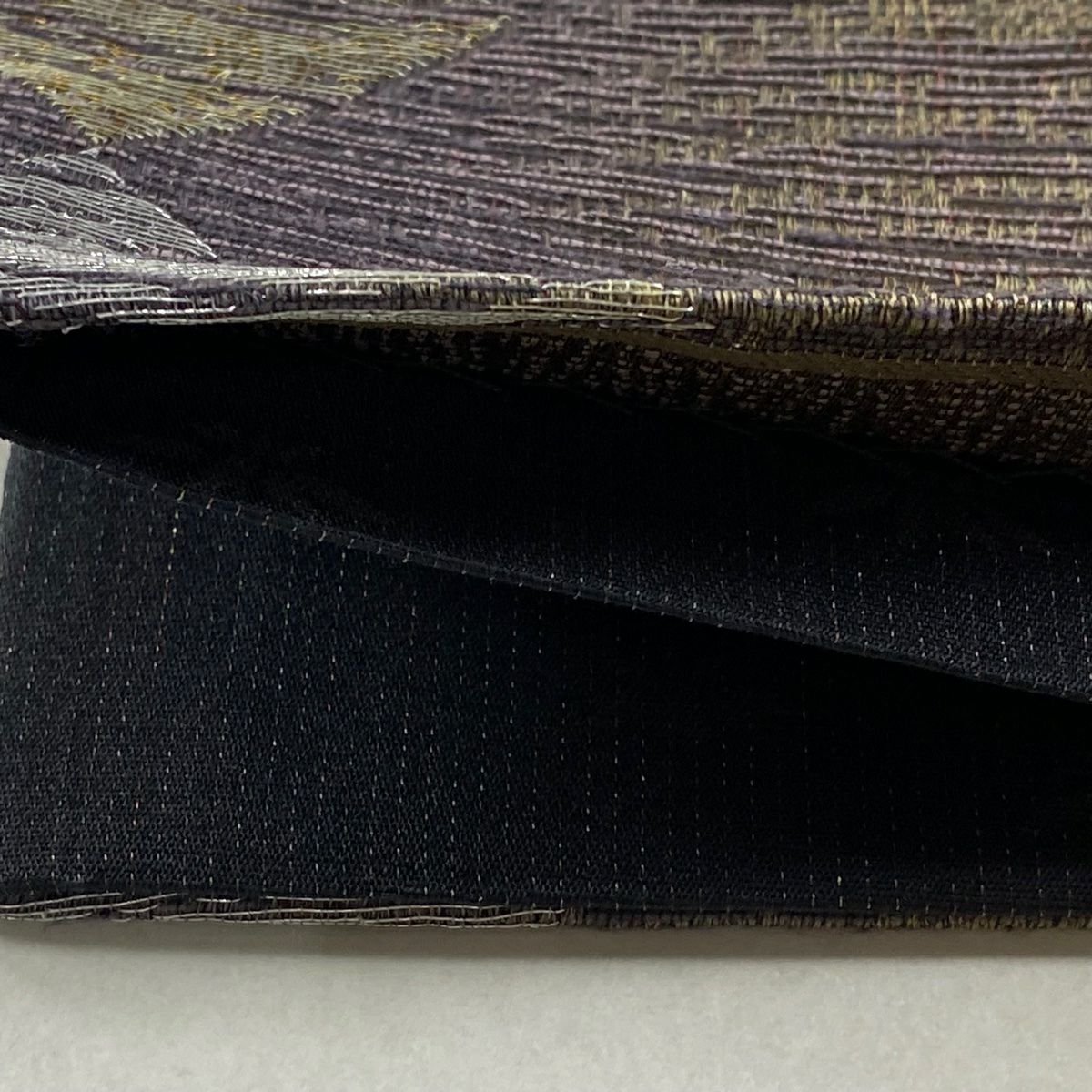 【美品】 袋帶 逸品級 兔子 市松樹 金銀絲 拉麵絲 灰紫 六通 純蠶絲