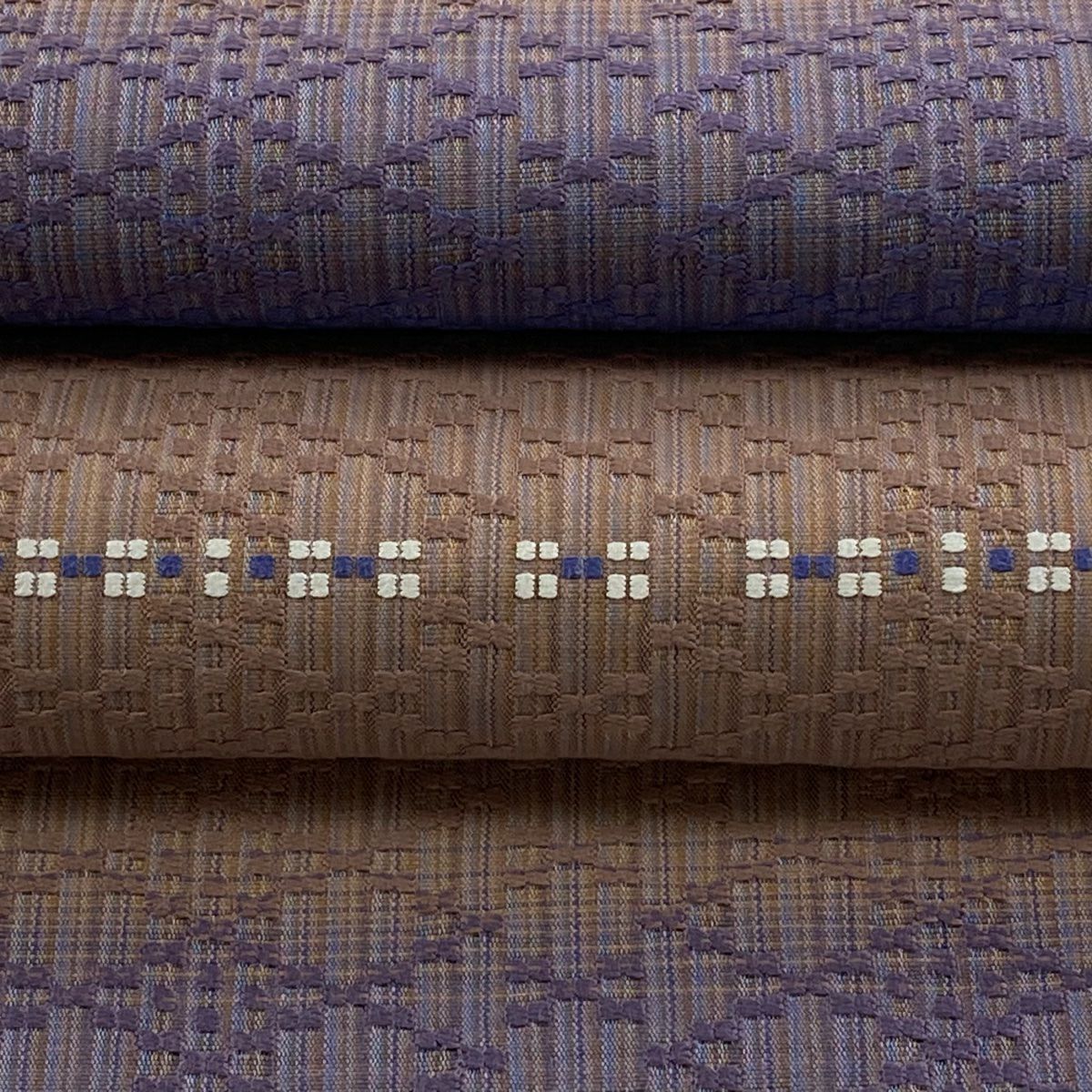 【美品】 袋帶 逸品級 縞紋 幾何圖案 紫 全通 純蠶絲