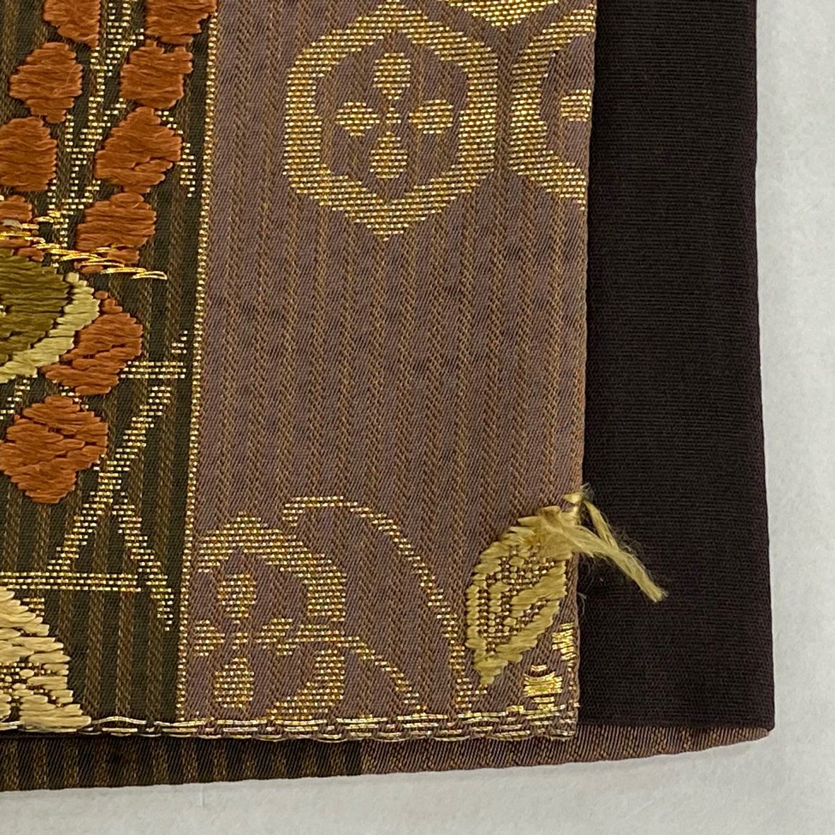 袋帶 秀品級 笠松樹 蝶 唐織 金金箔 焦茶 六通 純蠶絲