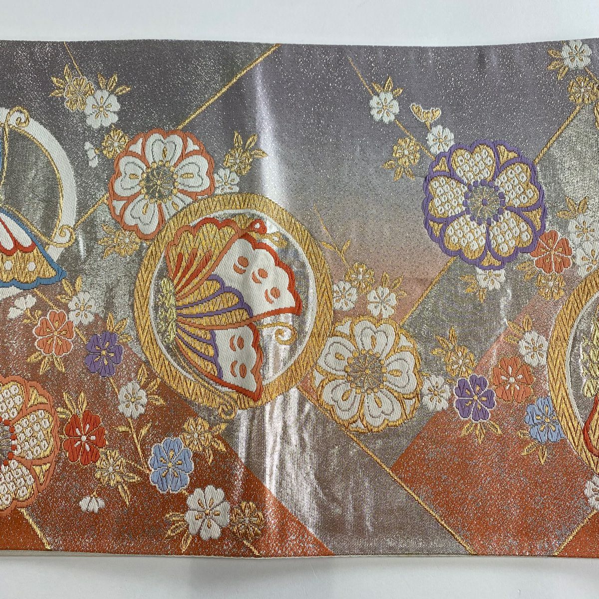 袋帶 秀品級 關西仕立 雛蝶 櫻花 刺繡 金線 鮭粉色 六通 純蠶絲