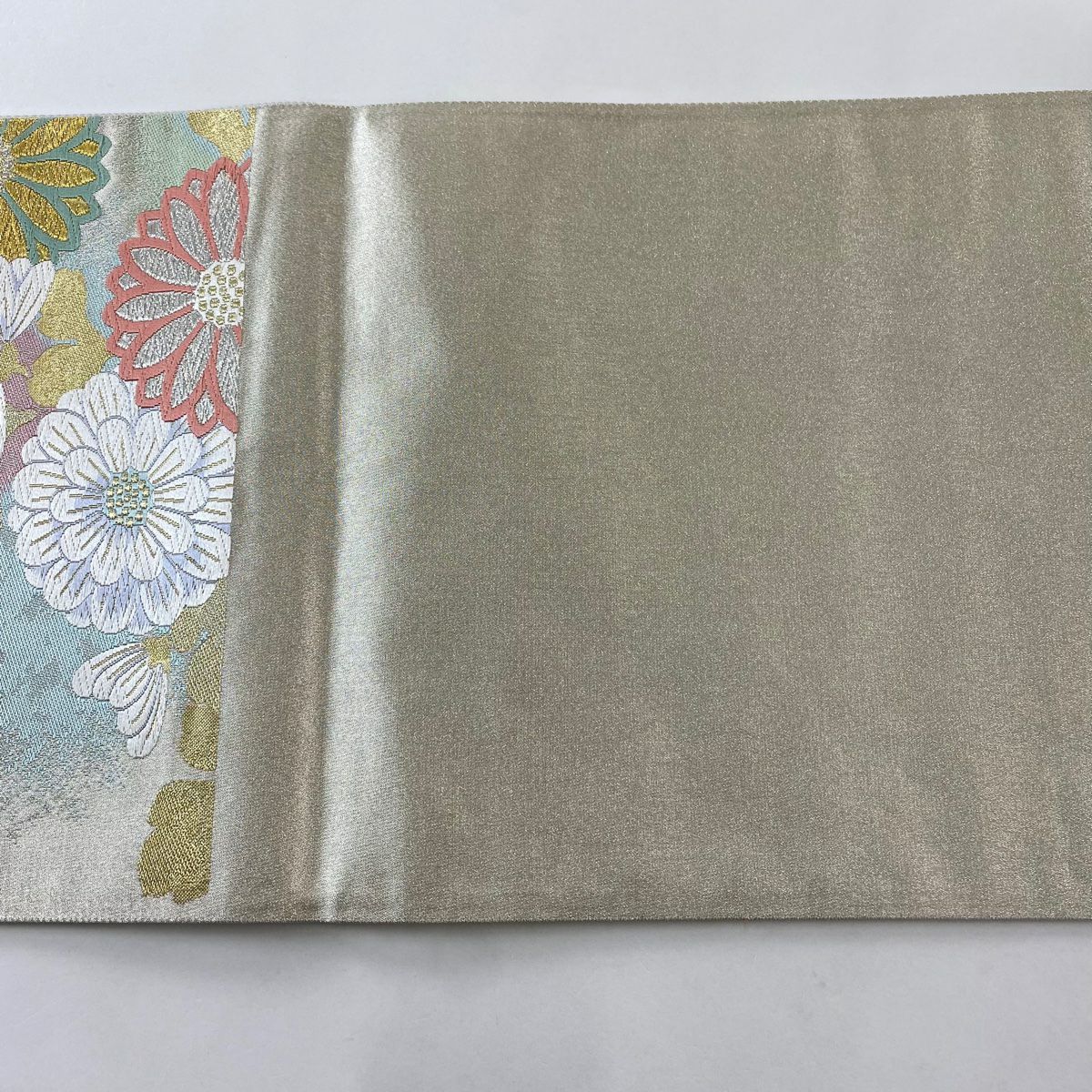 【庫存清倉】 袋帶 名品級 菊花 金銀彩 金金箔 淺綠 六通 純蠶絲