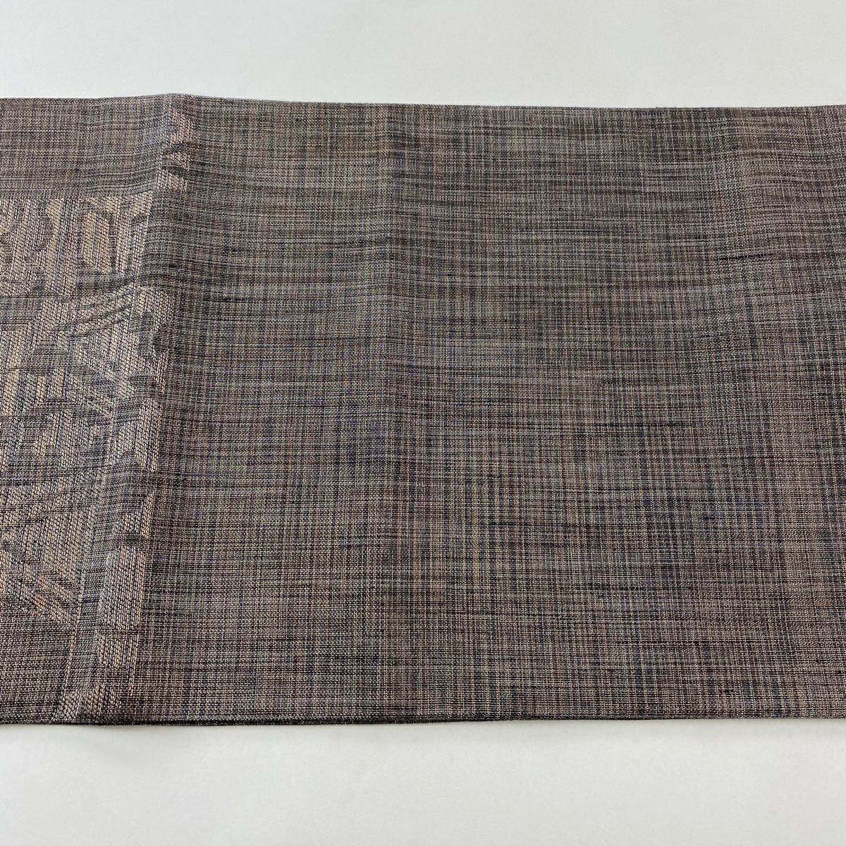 【美品】 袋帶 名品級 草花紋幾何圖案 金絲 金金箔 茶紫 六通 純蠶絲