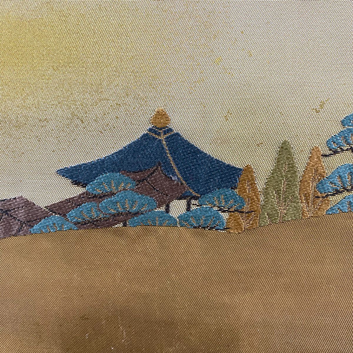 【庫存清倉】 袋帶 名品級 附落款 延曆寺 笠松樹 金金箔 金銀彩 淺茶 細腰帶圖案 純蠶絲
