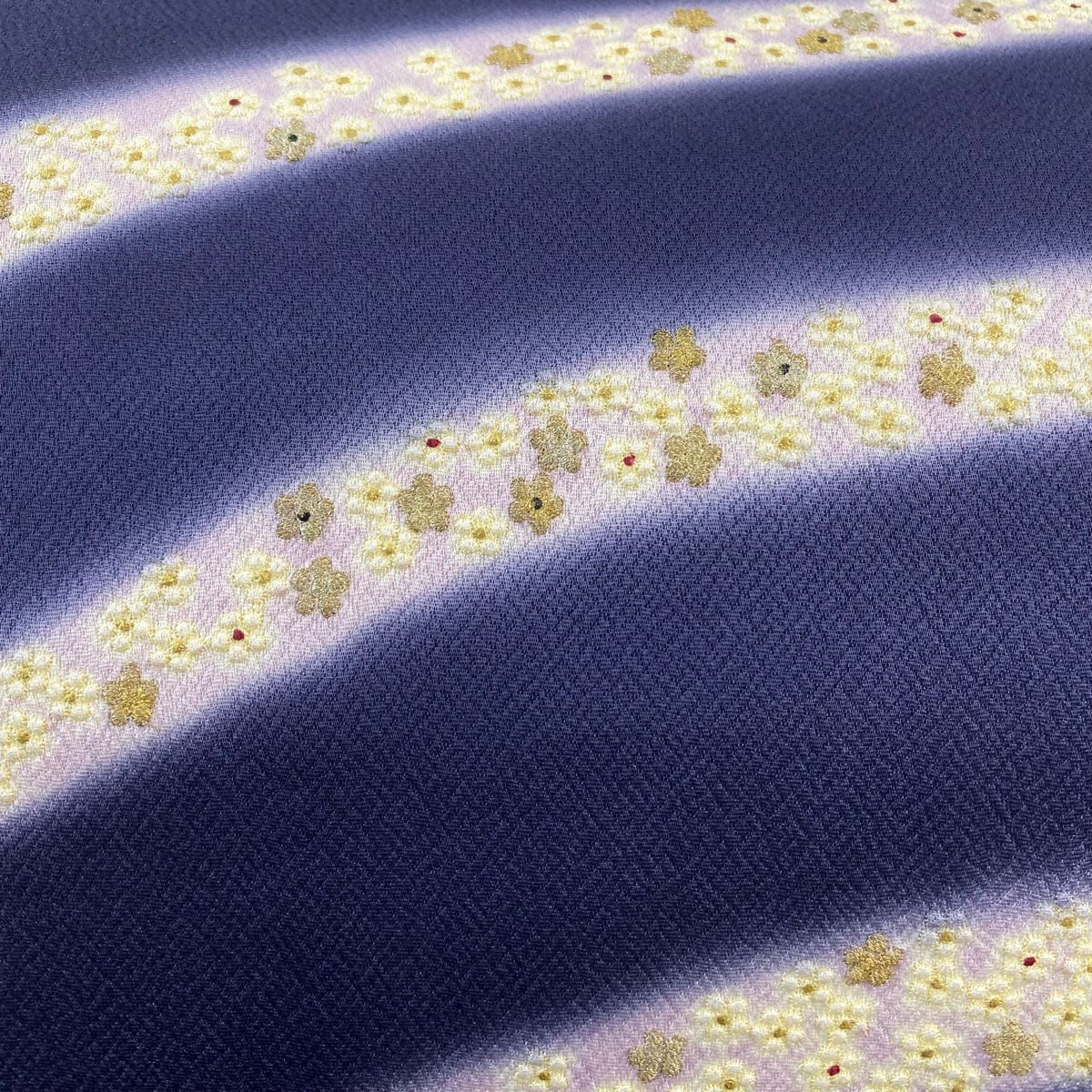 【庫存清倉】 袋帶 名品級 小花 刺繡 金銀線 青紫 お太鼓圖案 純蠶絲
