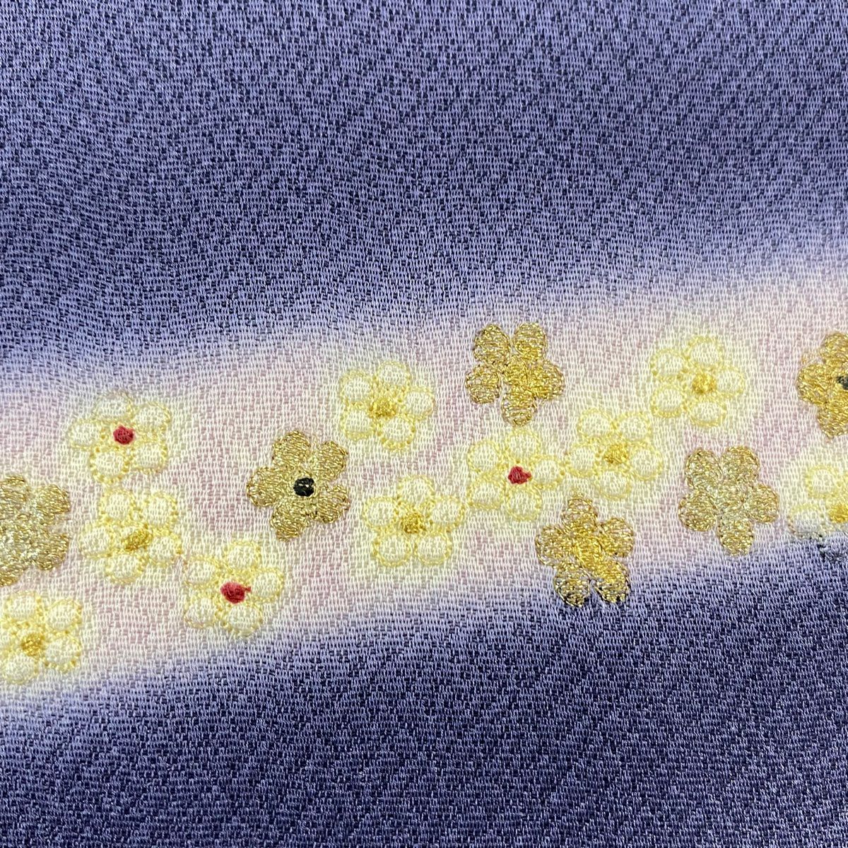 【庫存清倉】 袋帶 名品級 小花 刺繡 金銀線 青紫 お太鼓圖案 純蠶絲