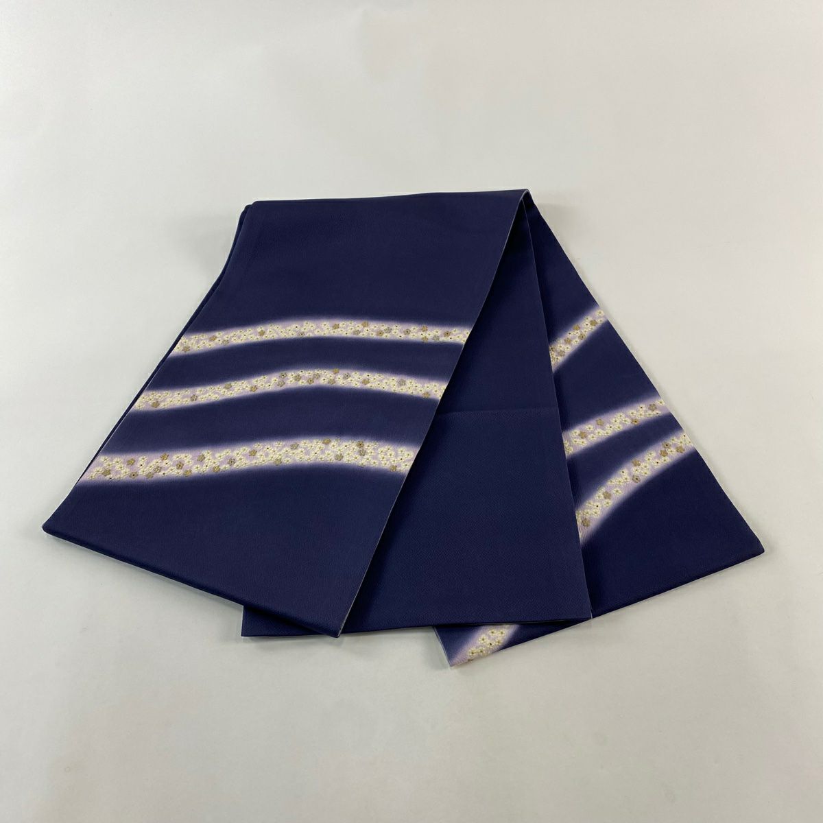 【庫存清倉】 袋帶 名品級 小花 刺繡 金銀線 青紫 お太鼓圖案 純蠶絲