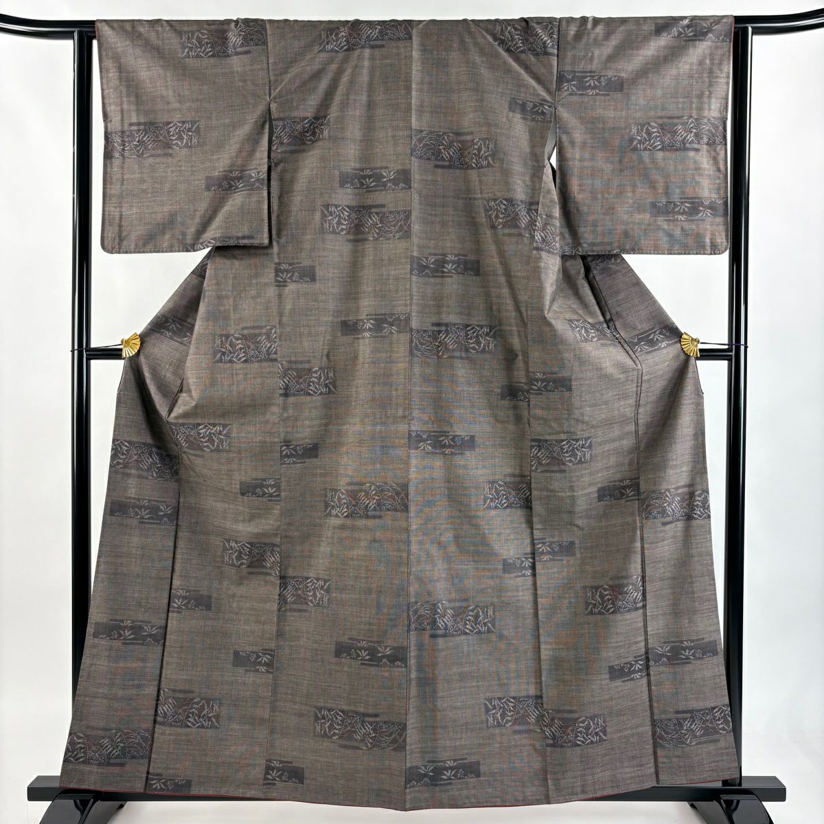 【美品】 紬織織 身長160cm 袖長64cm M 雙層 草花紋紋 焦茶 純蠶絲 秀品級