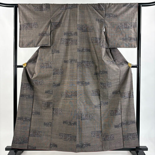 【美品】 紬織織 身長160cm 袖長64cm M 雙層 草花紋紋 焦茶 純蠶絲 秀品級