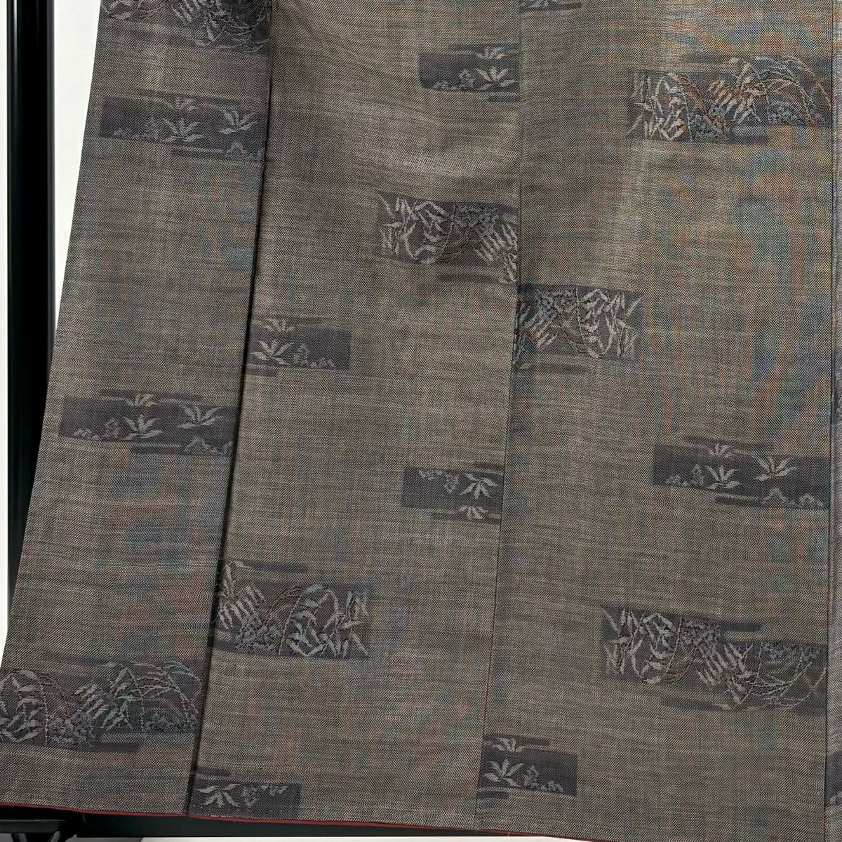 【美品】 紬織織 身長160cm 袖長64cm M 雙層 草花紋紋 焦茶 純蠶絲 秀品級