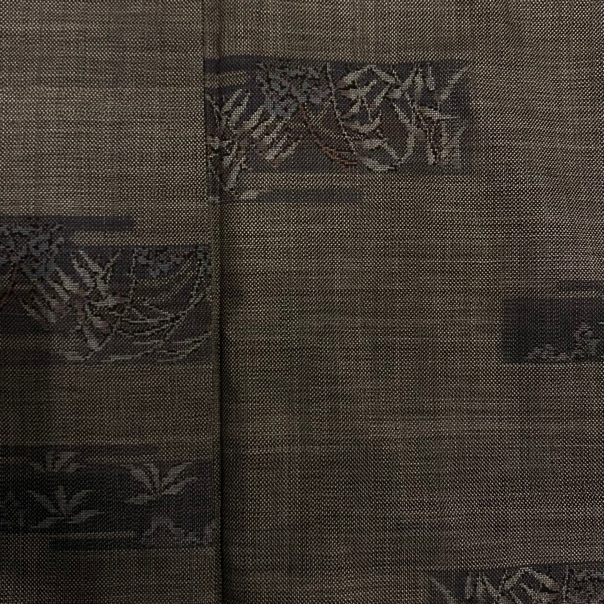 【美品】 紬織織 身長160cm 袖長64cm M 雙層 草花紋紋 焦茶 純蠶絲 秀品級