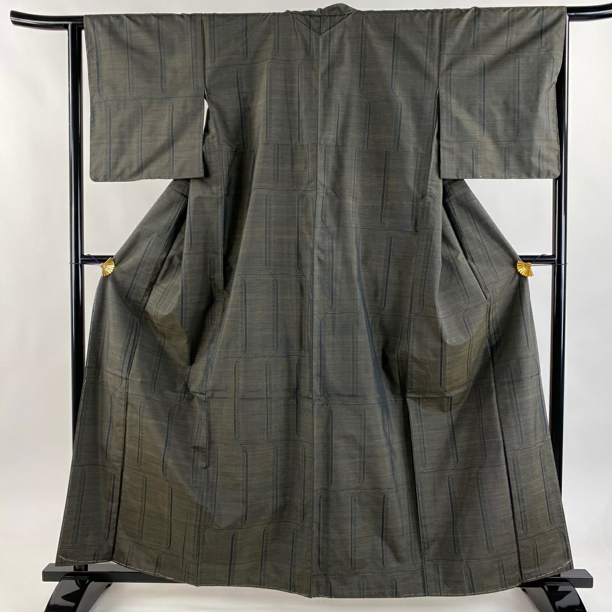 【美品】 紬織 身長160cm 袖長64.5cm M 雙層 幾何圖案 灰茶 純蠶絲 優品級