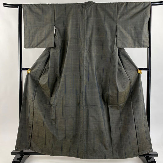 【美品】 紬織 身長160cm 袖長64.5cm M 雙層 幾何圖案 灰茶 純蠶絲 優品級