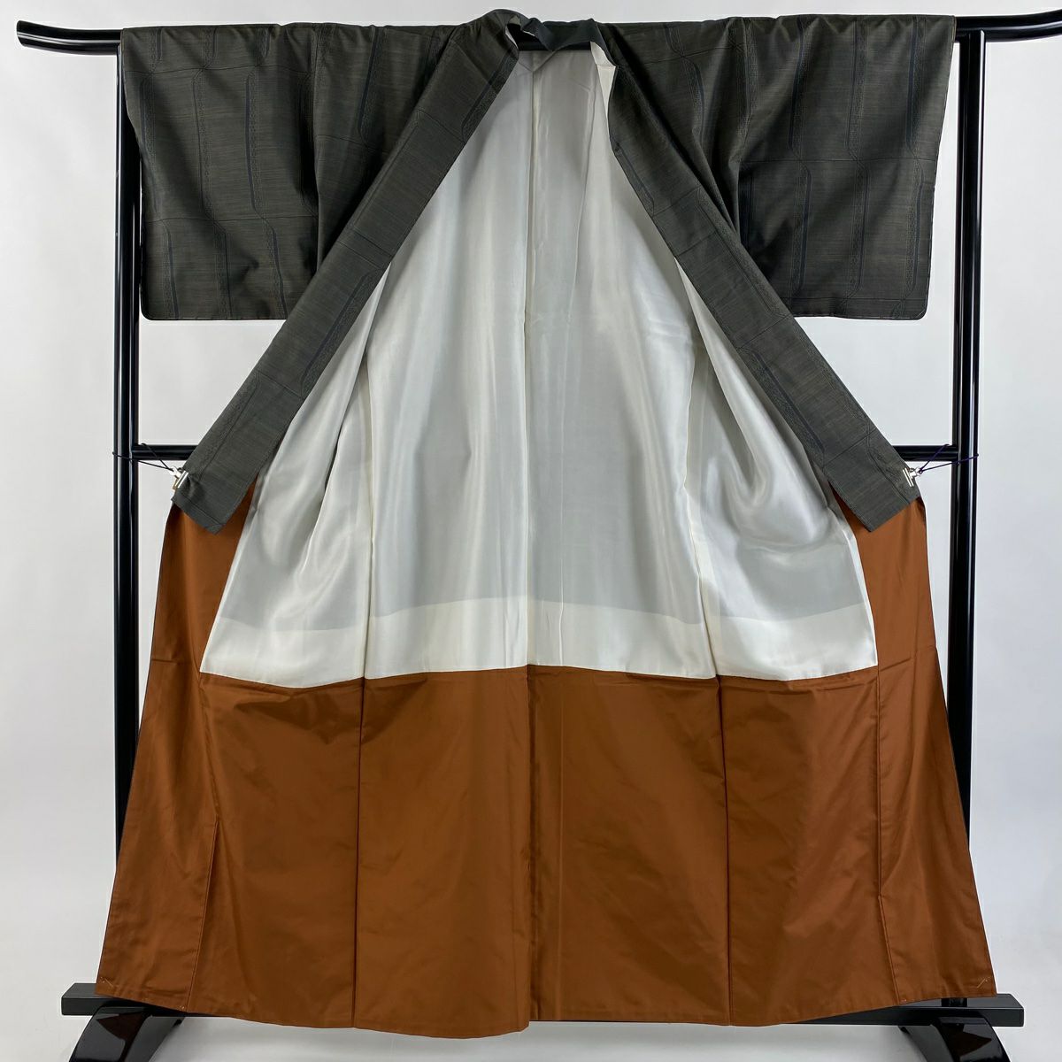 【美品】 紬織 身長160cm 袖長64.5cm M 雙層 幾何圖案 灰茶 純蠶絲 優品級