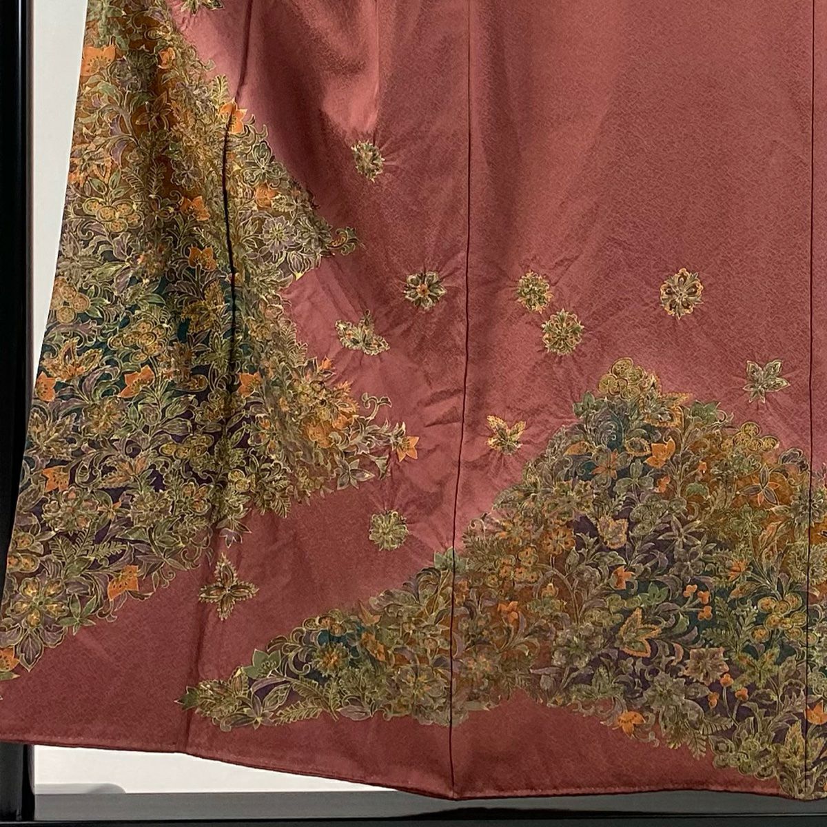 訪問服 身長155.5cm 袖長63cm S 雙層 草花紋紋 金彩裝飾 漸層 小豆 深紅 純蠶絲 優品級