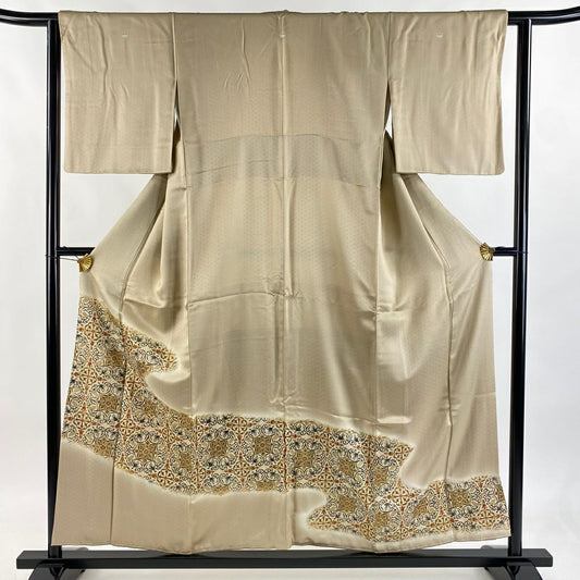 【美品】 色留袖禮服 身長154.5cm 袖長61cm S 雙層 葡萄唐草紋 幾何學圖案 金銀彩 漸層 米色 純蠶絲 秀品級 五個紋
