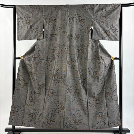 【美品】 紬織織 身長155.5cm 袖長64.5cm M 雙層 葉柄 焦茶 純蠶絲 秀品級