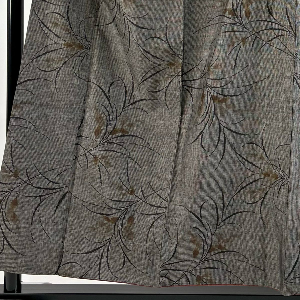 【美品】 紬織織 身長155.5cm 袖長64.5cm M 雙層 葉柄 焦茶 純蠶絲 秀品級