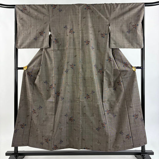 紬織 身長153.5cm 袖長66cm M 雙層 幾何學 花 茶 純蠶絲 秀品級