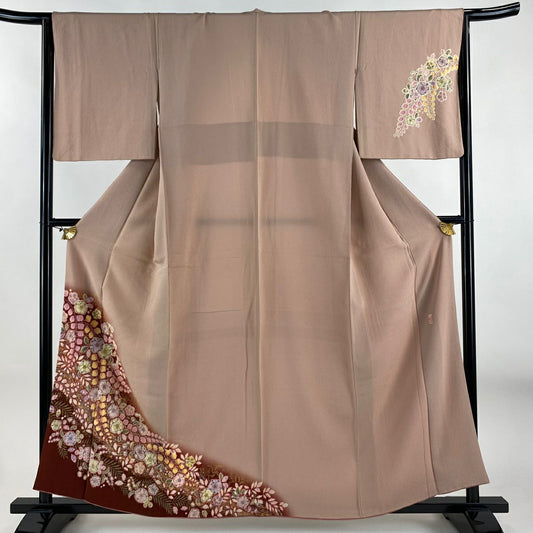 【庫存清倉】 付下 身長157cm 袖長64cm M 雙層 翠山工房 大和 有落款 辻花染 金銀彩 漸層 粉米色 純蠶絲 名品級