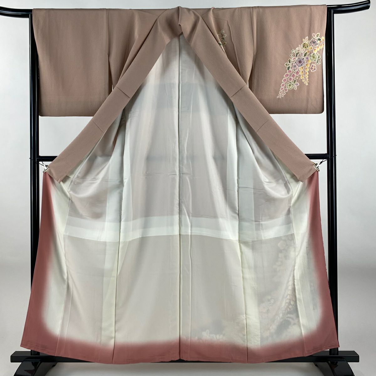 【庫存清倉】 付下 身長157cm 袖長64cm M 雙層 翠山工房 大和 有落款 辻花染 金銀彩 漸層 粉米色 純蠶絲 名品級