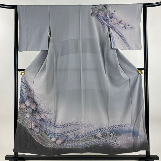 【庫存清倉】訪問服 身長154cm 袖長62cm S 雙層 辻花染 染分 逐漸變色 灰紫 純蠶絲 名品級