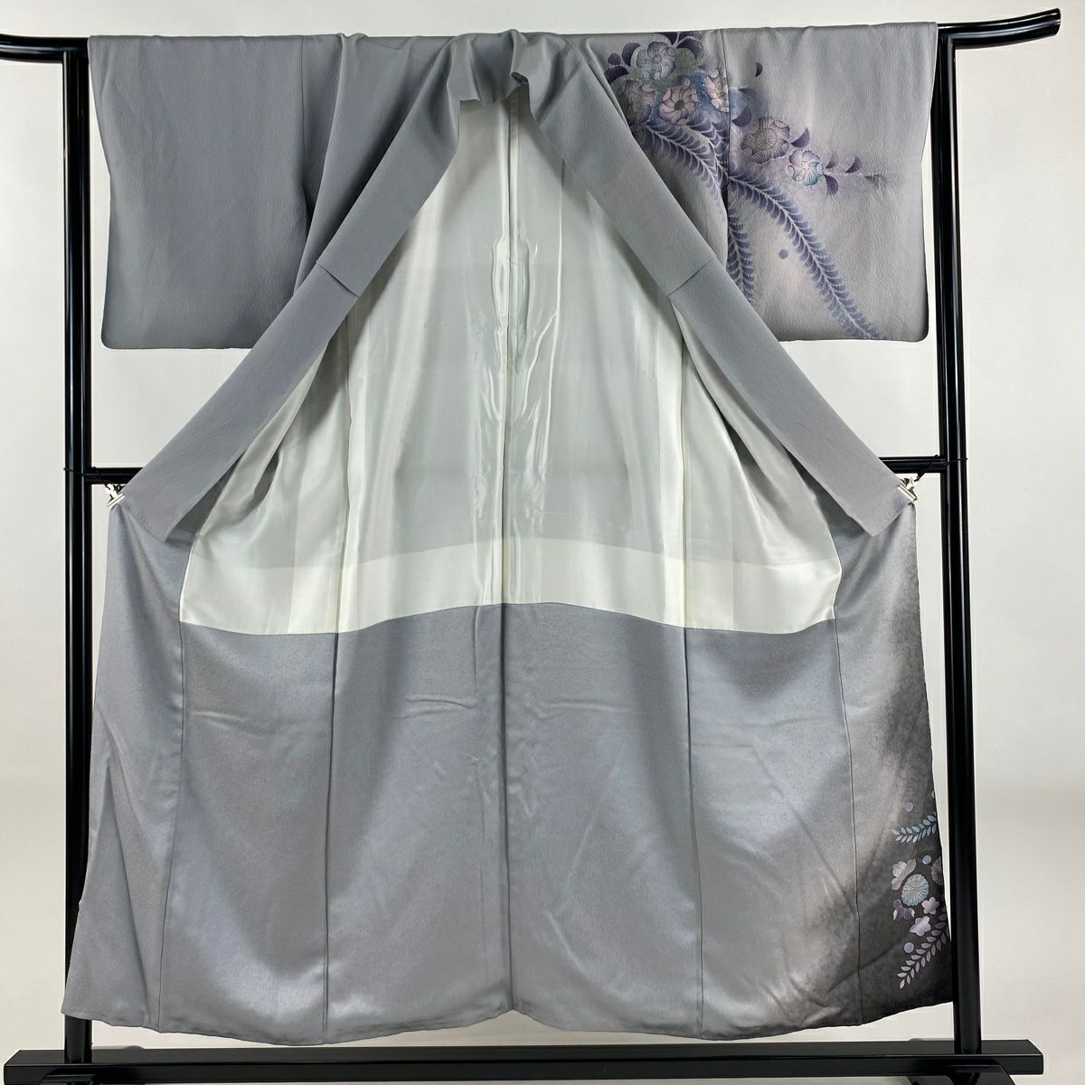 【庫存清倉】訪問服 身長154cm 袖長62cm S 雙層 辻花染 染分 逐漸變色 灰紫 純蠶絲 名品級