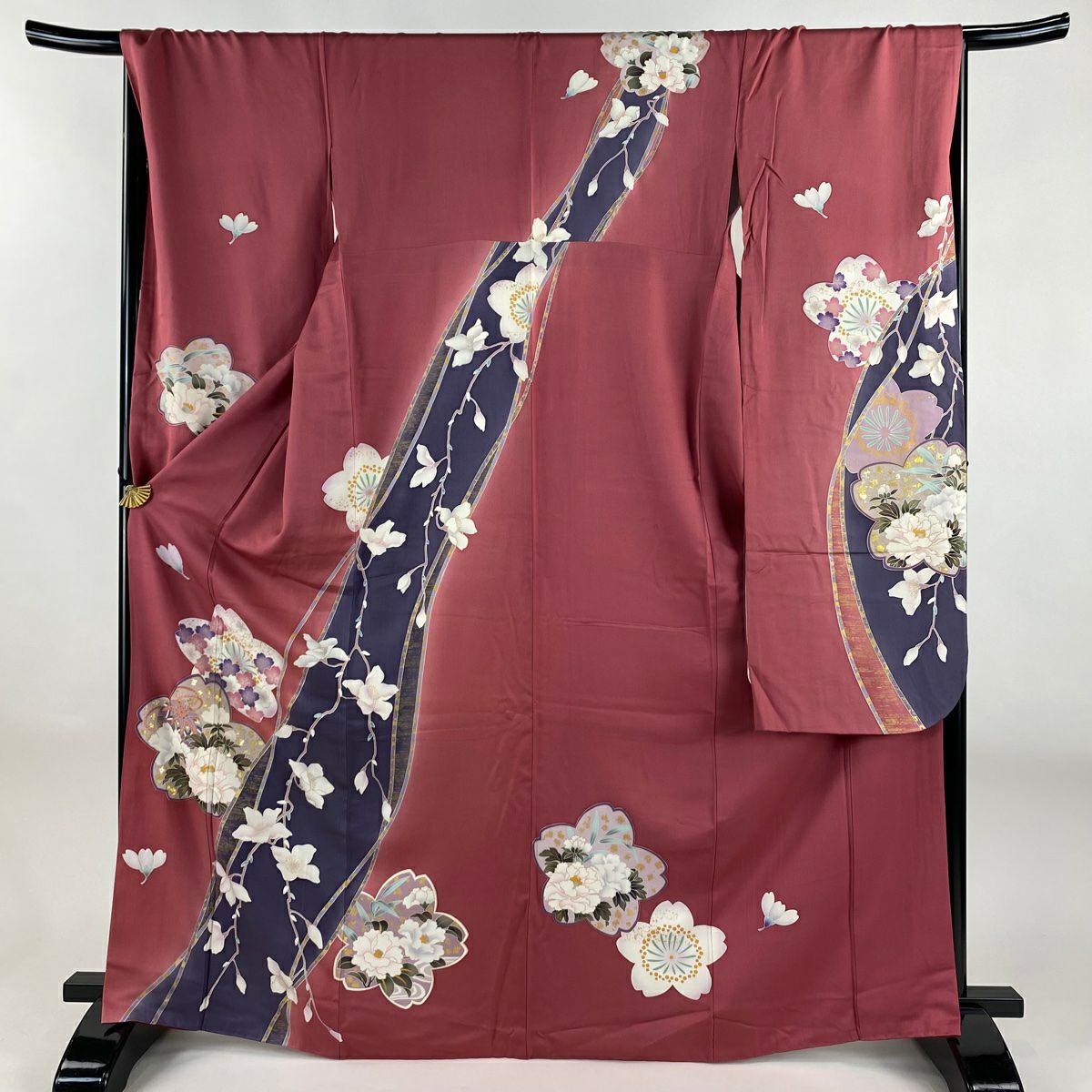 振袖禮服 身長166cm 袖長67.5cm L 雙層 ますいわ屋 櫻花 金彩裝飾 染分 粉紅 純蠶絲 名品級