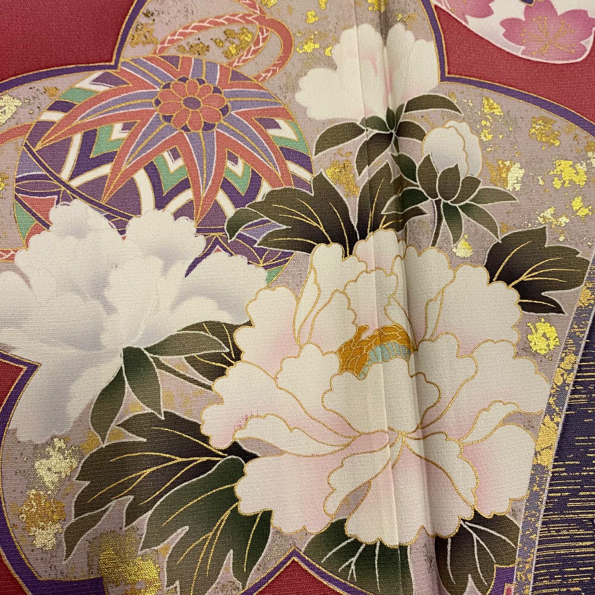 振袖禮服 身長166cm 袖長67.5cm L 雙層 ますいわ屋 櫻花 金彩裝飾 染分 粉紅 純蠶絲 名品級