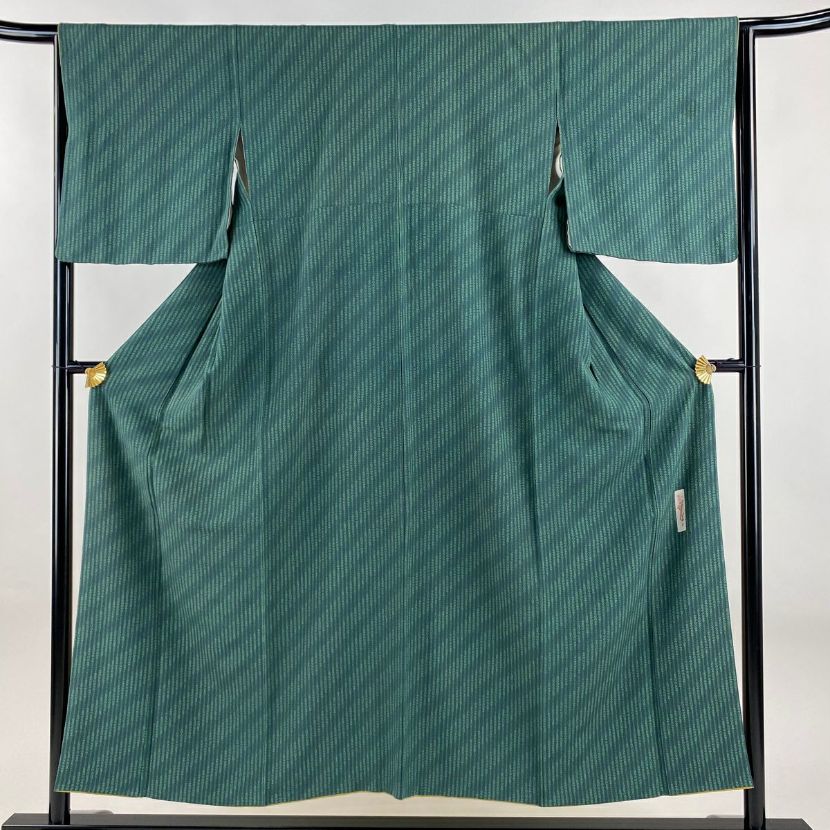 【庫存清倉】 小紋 身長151.5cm 袖長64cm M 雙層 辻村ジュサブロー 有落款 花 斜紋 綠 純蠶絲 名品級