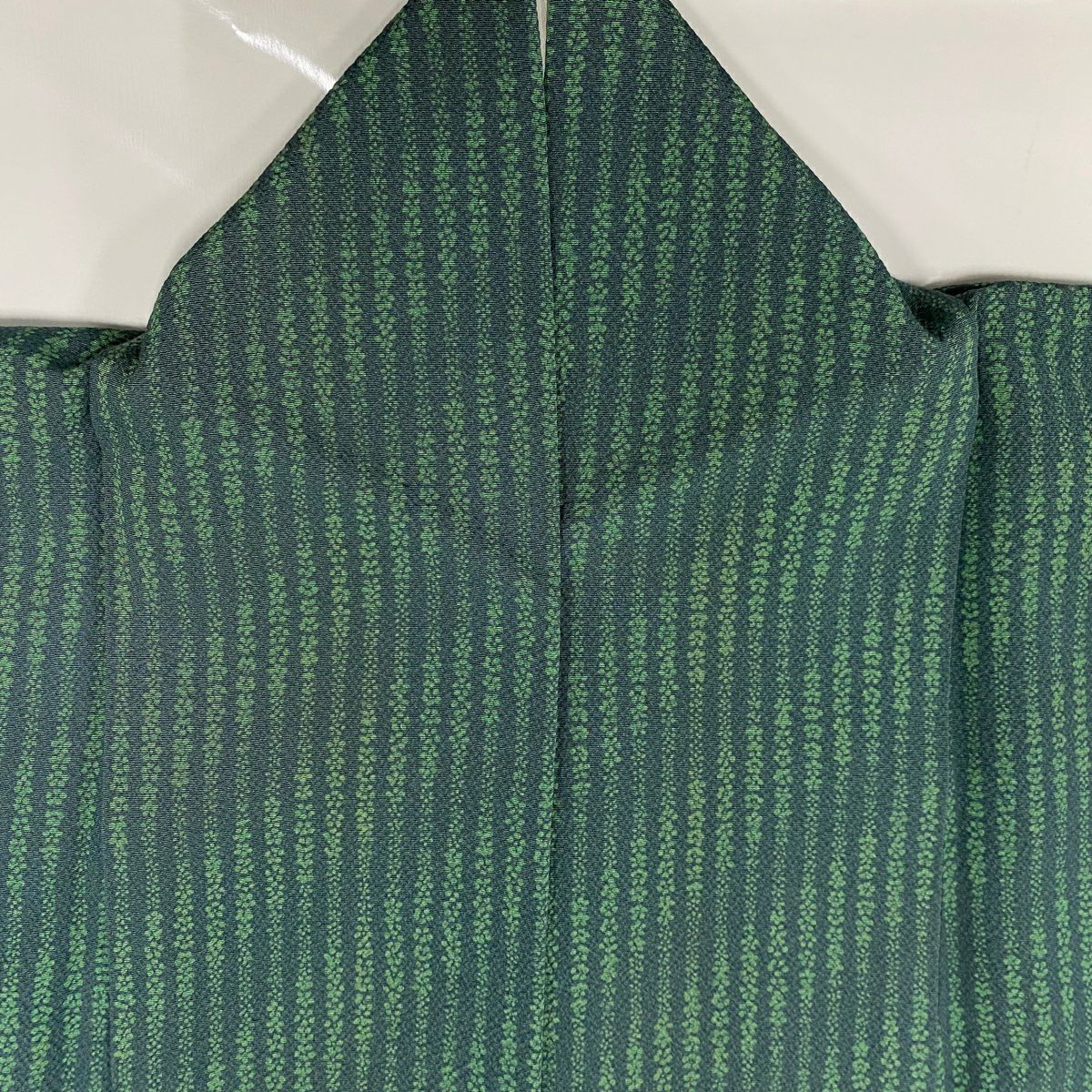 【庫存清倉】 小紋 身長151.5cm 袖長64cm M 雙層 辻村ジュサブロー 有落款 花 斜紋 綠 純蠶絲 名品級