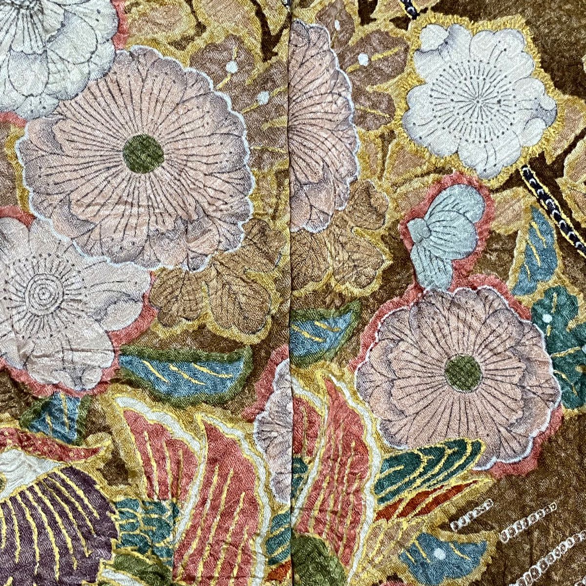 【庫存清倉】訪問服 身長161cm 袖長65cm M 雙層 辻花染 波 金銀彩 染分 薄茶 純蠶絲 名品級