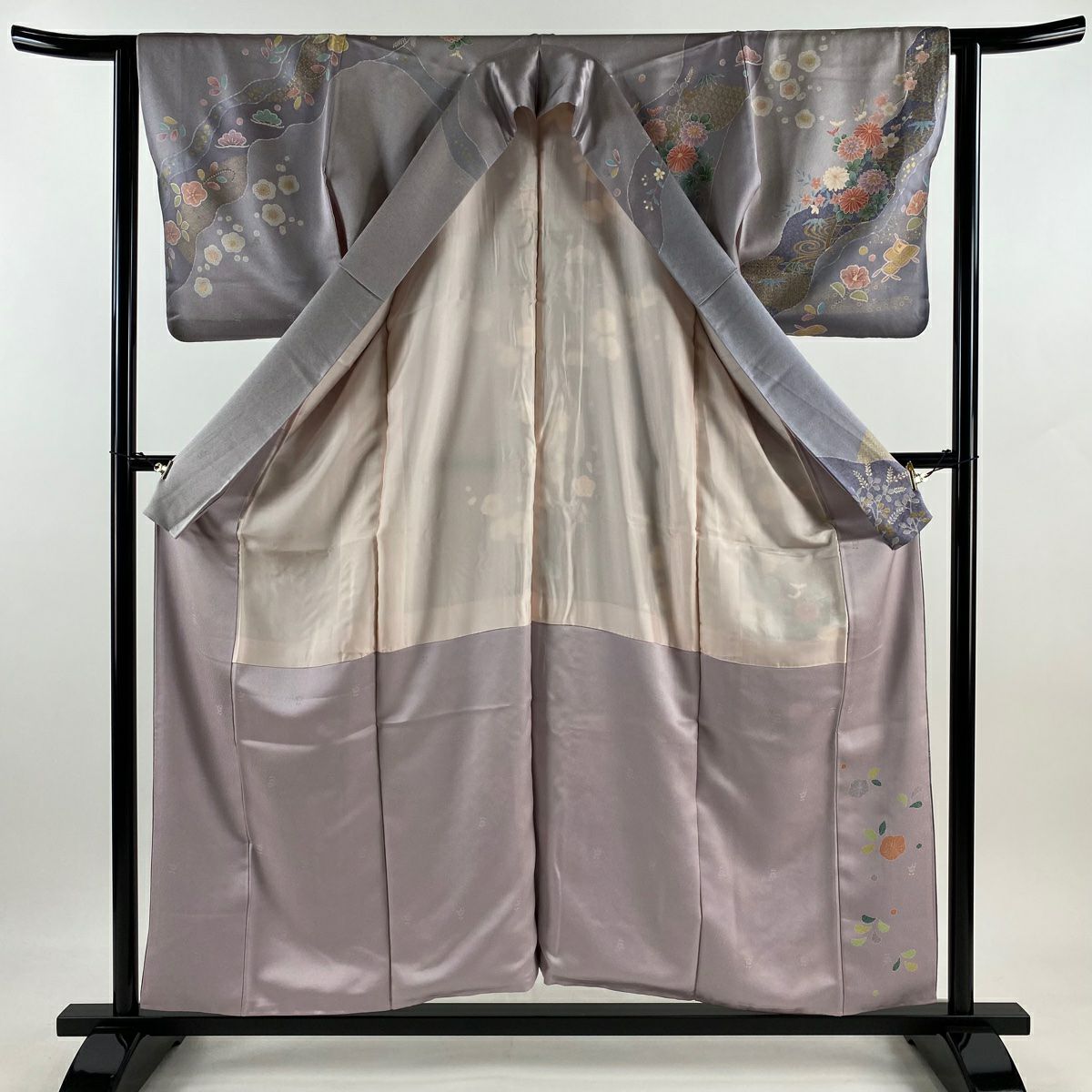 訪問服 身長156cm 袖長63cm S 雙層 菊花 松樹竹子梅花 金銀彩 染分 薄紫 純蠶絲 名品級