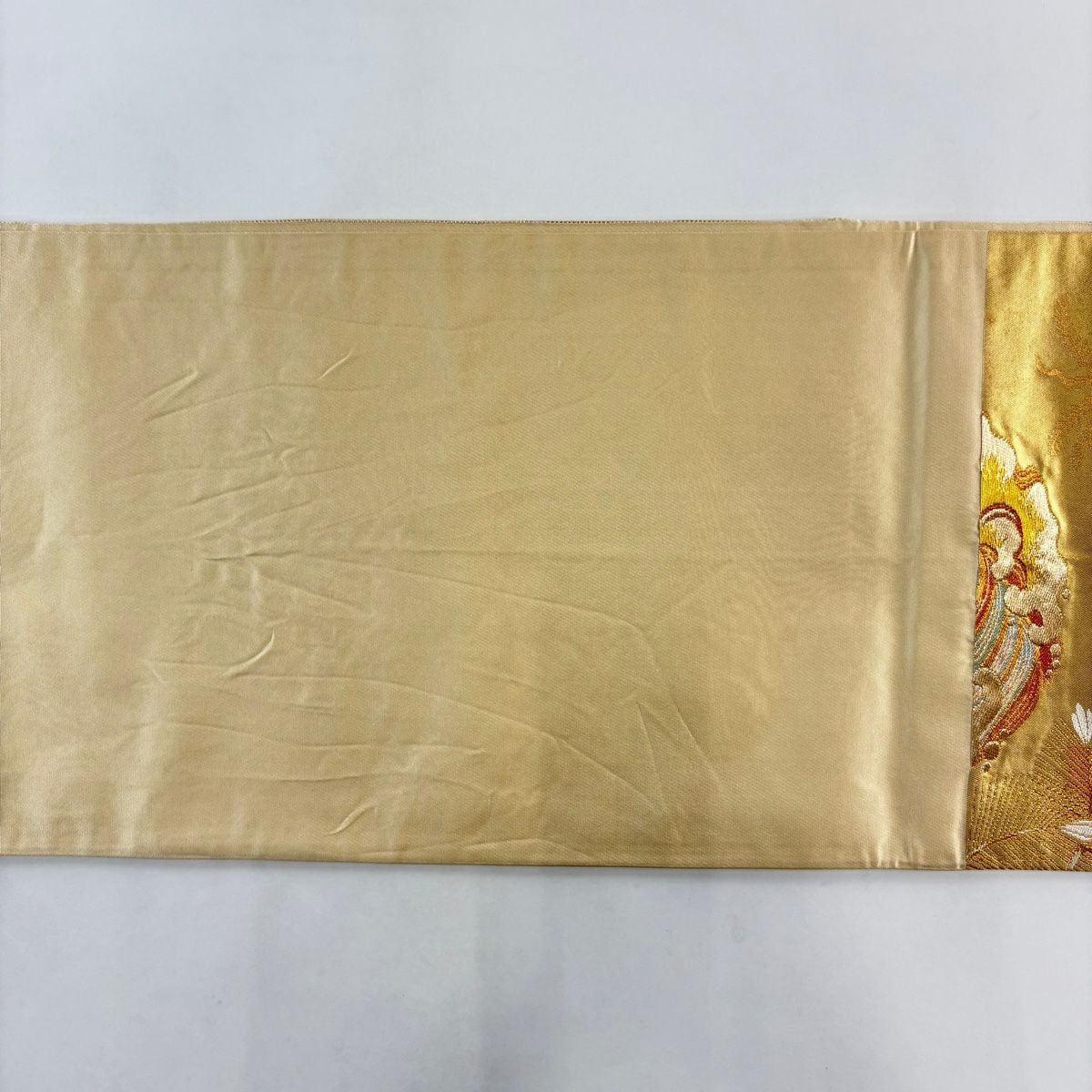 【美品】 袋帶 秀品級 關西仕立 波頭 若松樹 金金箔 金色 六通 純蠶絲