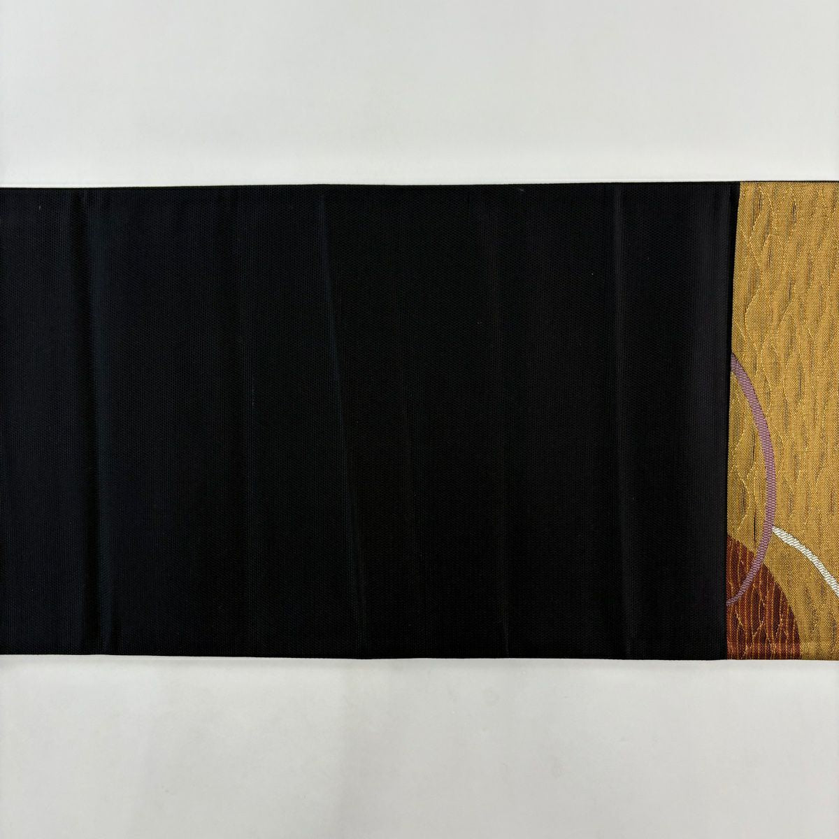 【美品】 袋帶 秀品級 幾何學 金絲 茶 六通 純蠶絲