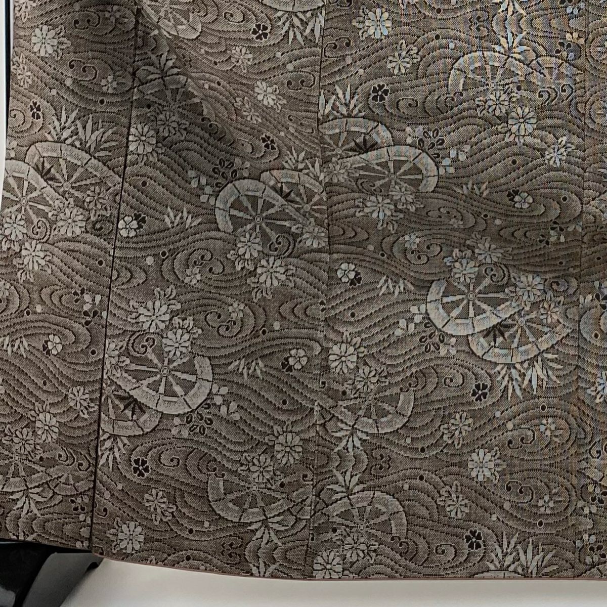 【美品】 紬織 身長167cm 袖長65cm M 雙層 片輪車 菊花 焦茶 純蠶絲 秀品級