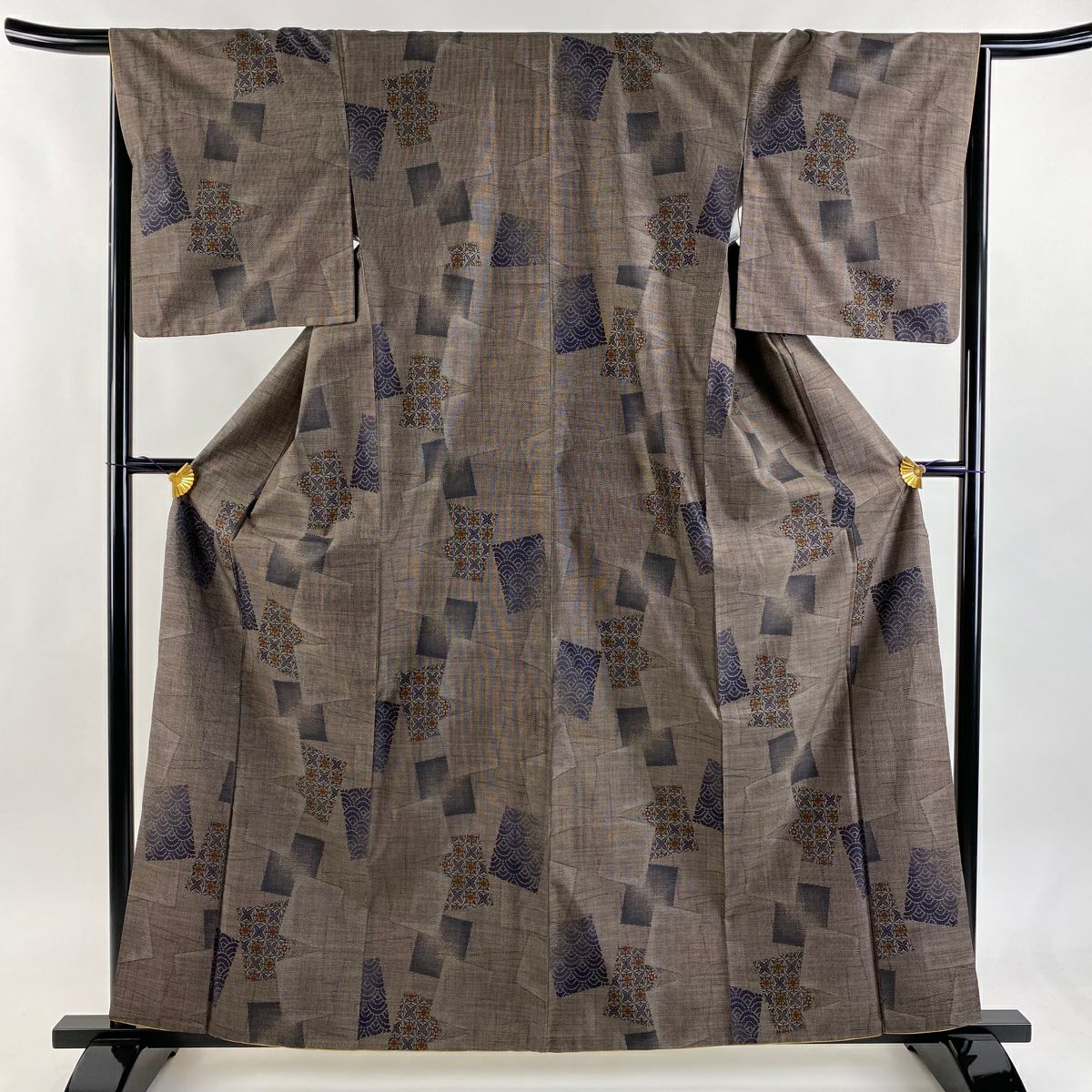 【美品】 紬織 身長160.5cm 袖長65.5cm M 雙層 大和 斜格子 青海波 焦茶 純蠶絲 秀品級