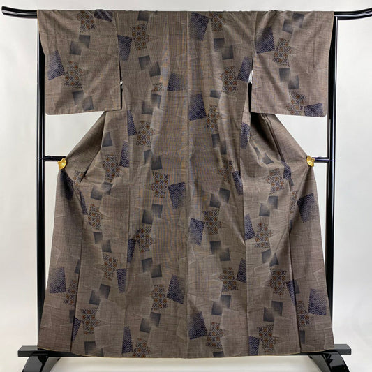 【美品】 紬織 身長160.5cm 袖長65.5cm M 雙層 大和 斜格子 青海波 焦茶 純蠶絲 秀品級